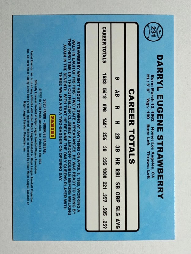 2020 Donruss #231 Darryl Strawberry RETRO