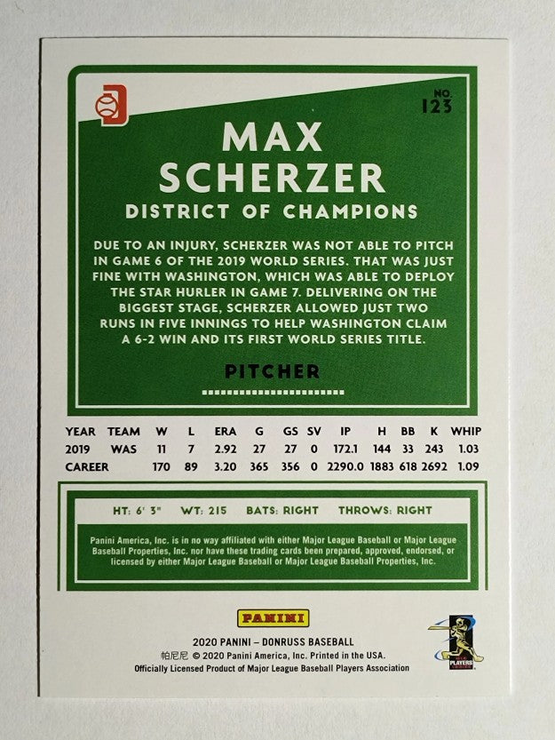 2020 Donruss Variations #123 Max Scherzer