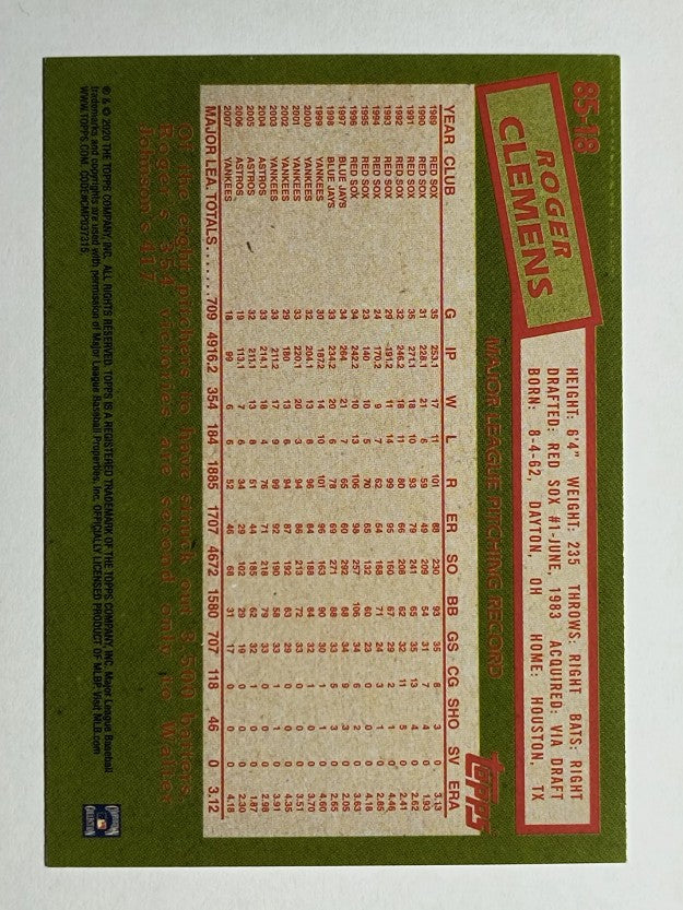 2020 Topps '85 Topps #8518 Roger Clemens