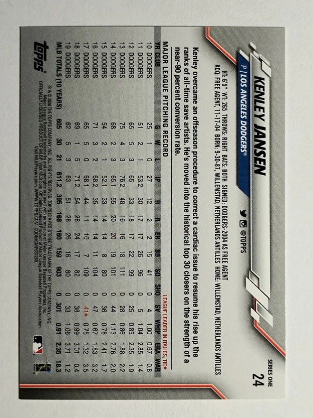 2020 Topps #24 Kenley Jansen