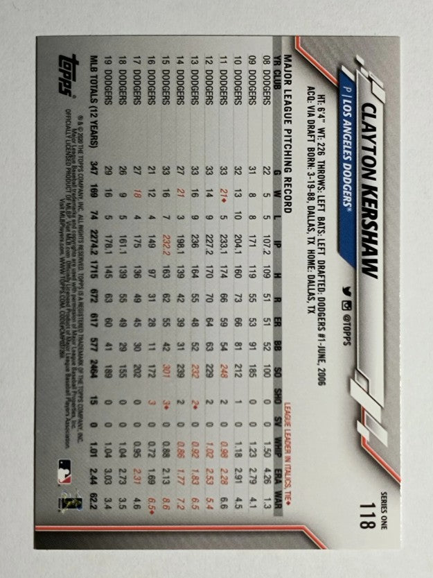2020 Topps #118 Clayton Kershaw