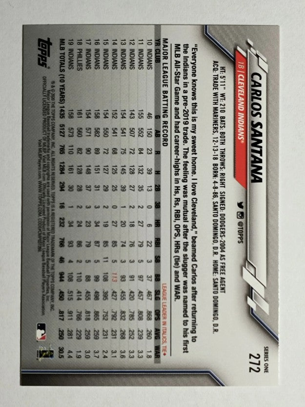 2020 Topps #272 Carlos Santana