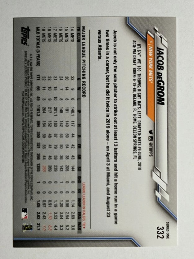 2020 Topps #332 Jacob deGrom