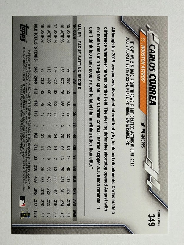 2020 Topps #349 Carlos Correa