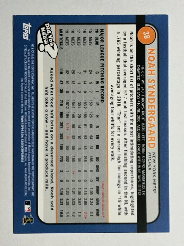 2020 Topps Big League #36 Noah Syndergaard