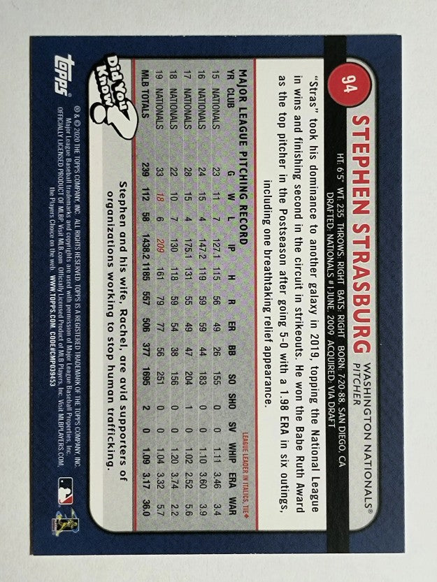2020 Topps Big League #94 Stephen Strasburg