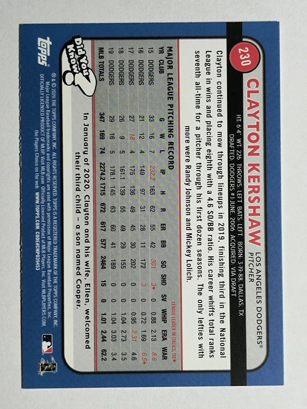 2020 Topps Big League #230 Clayton Kershaw