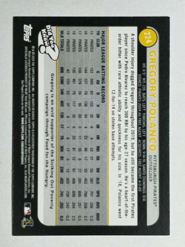 2020 Topps Big League Blue #224 Gregory Polanco