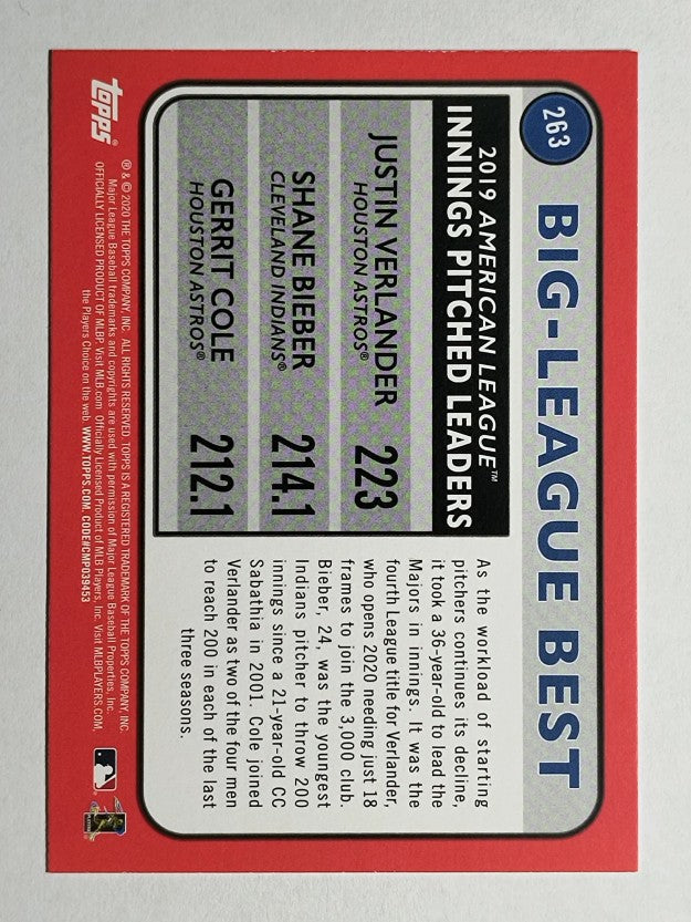 2020 Topps Big League Blue #263 Gerrit Cole/Shane Bieber/Justin Verlander LL