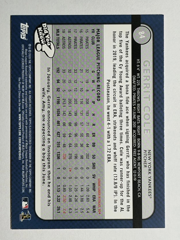 2020 Topps Big League Orange #84 Gerrit Cole