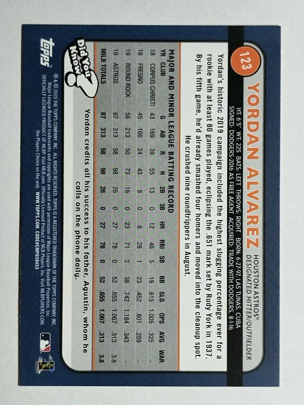 2020 Topps Big League Orange #123 Yordan Alvarez