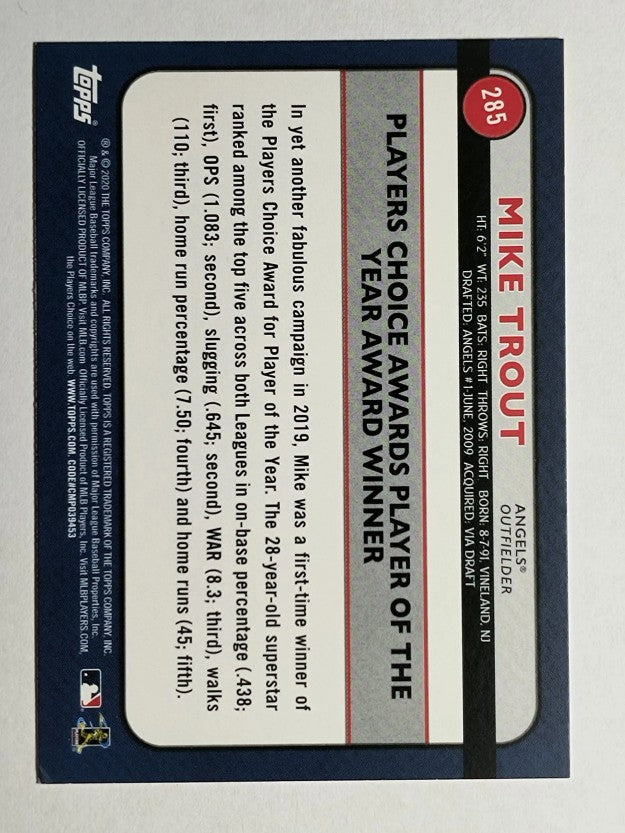 2020 Topps Big League Orange #285 Mike Trout AW (EXMT)