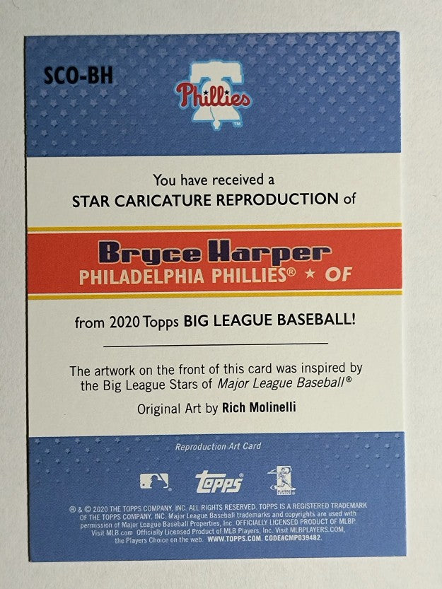 2020 Topps Big League Star Caricature Reproductions #SCOBH Bryce Harper