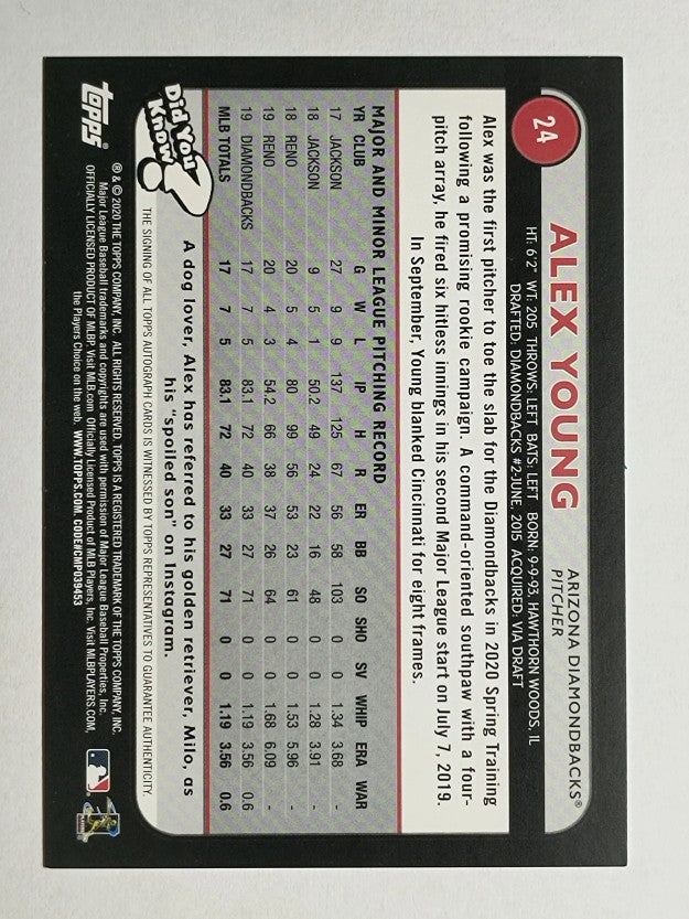 2020 Topps Big League Veteran and Rookie Autographs #24 Alex Young (NM)