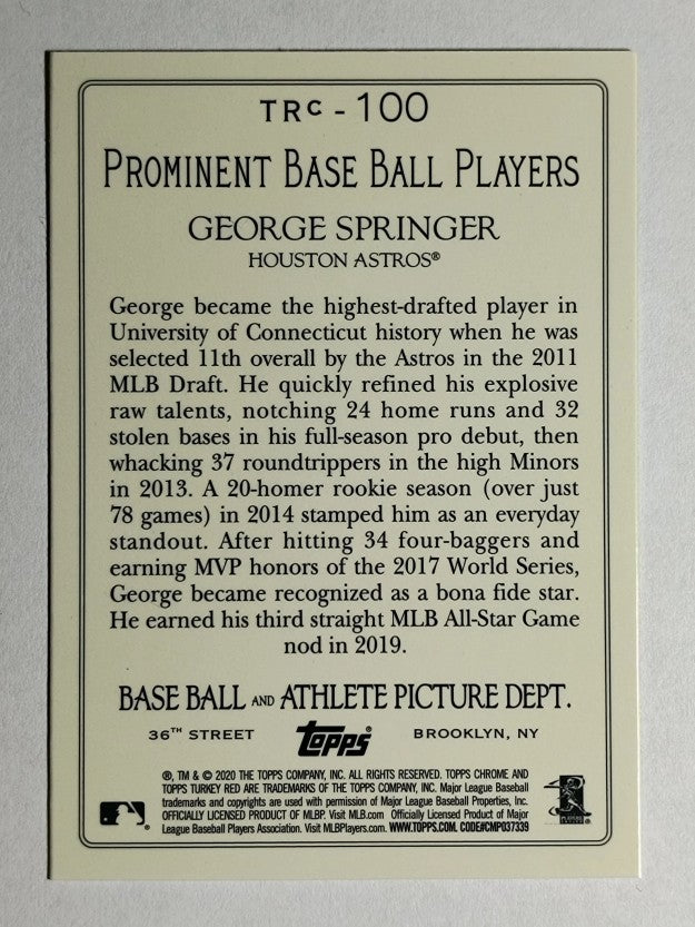 2020 Topps Turkey Red '20 Chrome #TRC100 George Springer