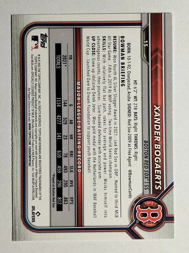 2022 Bowman #15 Xander Bogaerts