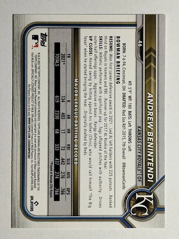 2022 Bowman #46 Andrew Benintendi