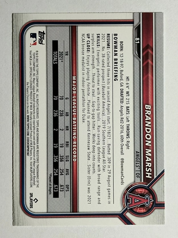 2022 Bowman #81 Brandon Marsh RC
