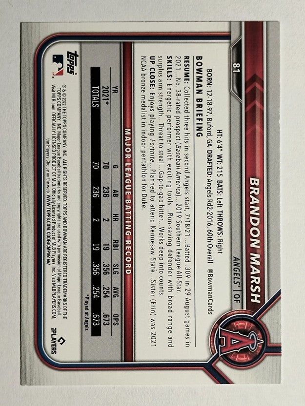 2022 Bowman #81 Brandon Marsh RC