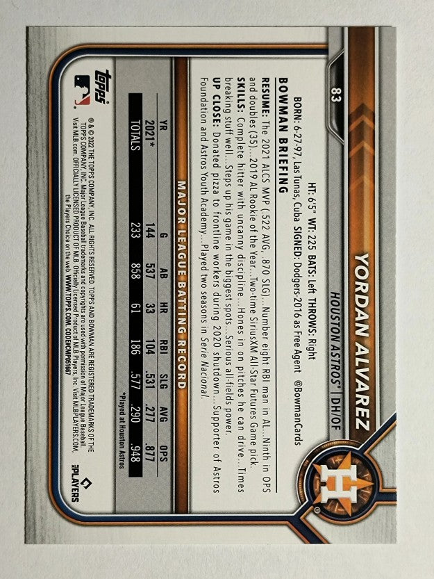 2022 Bowman #83 Yordan Alvarez