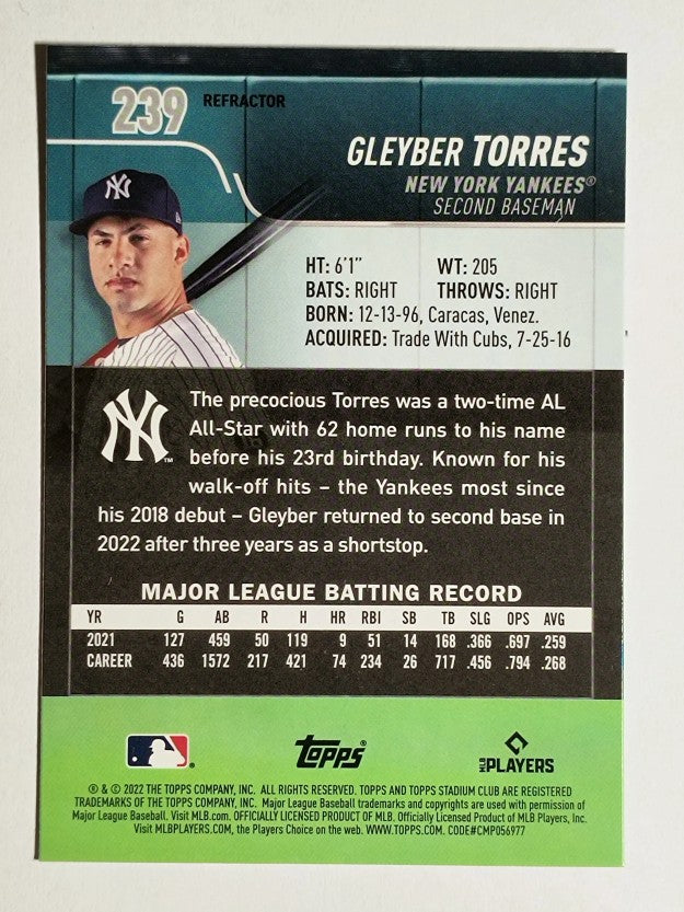 2022 Stadium Club Chrome Refractors #239 Gleyber Torres