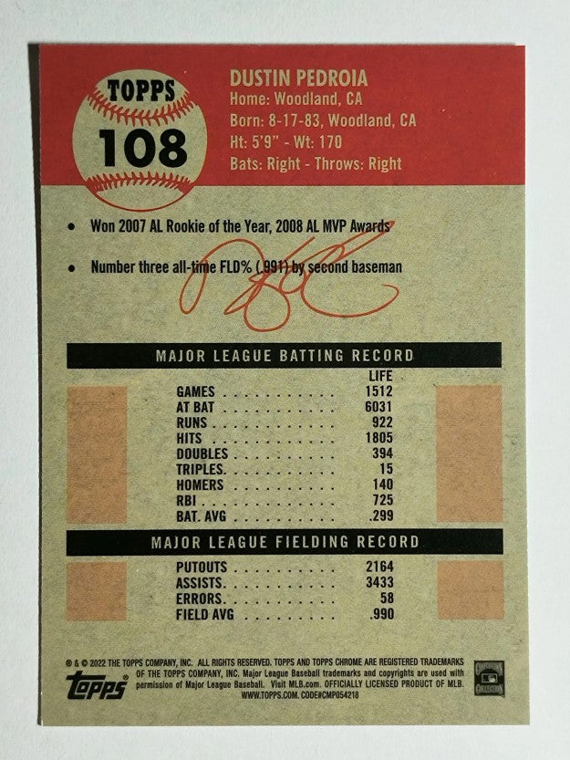2022 Topps Chrome Platinum Anniversary #108 Dustin Pedroia