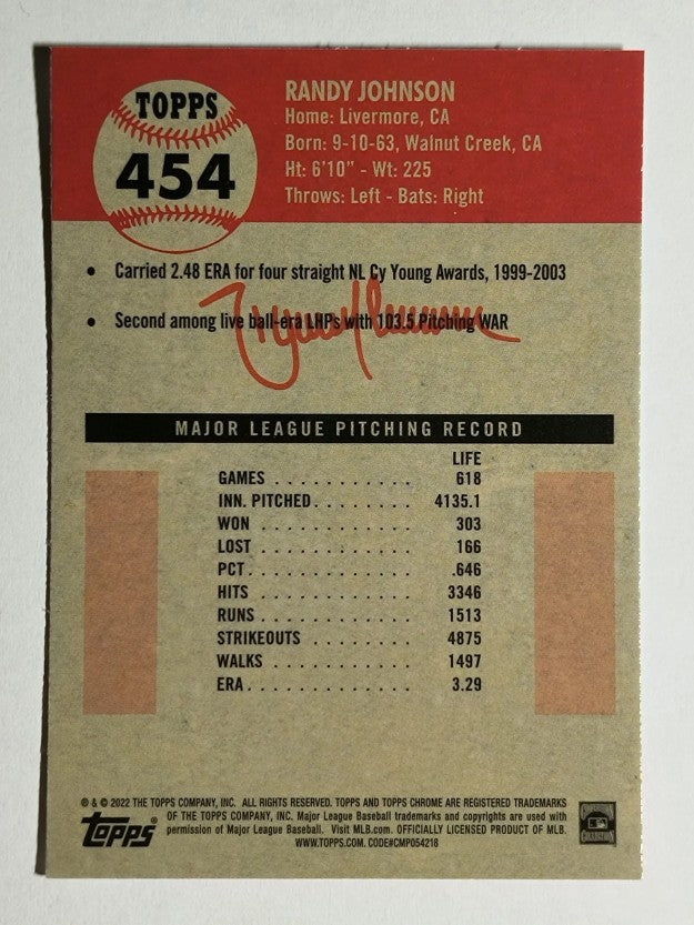 2022 Topps Chrome Platinum Anniversary #454 Randy Johnson