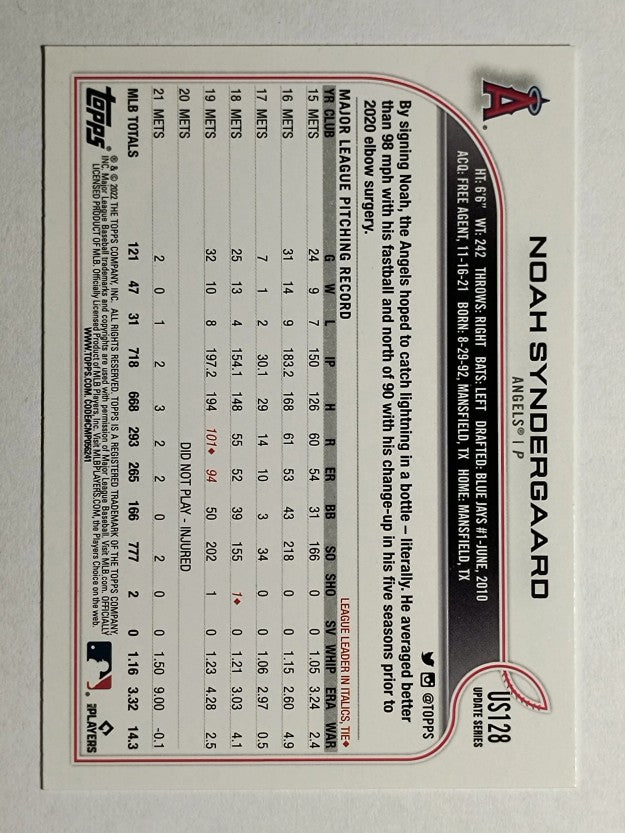 2022 Topps Update #US128 Noah Syndergaard