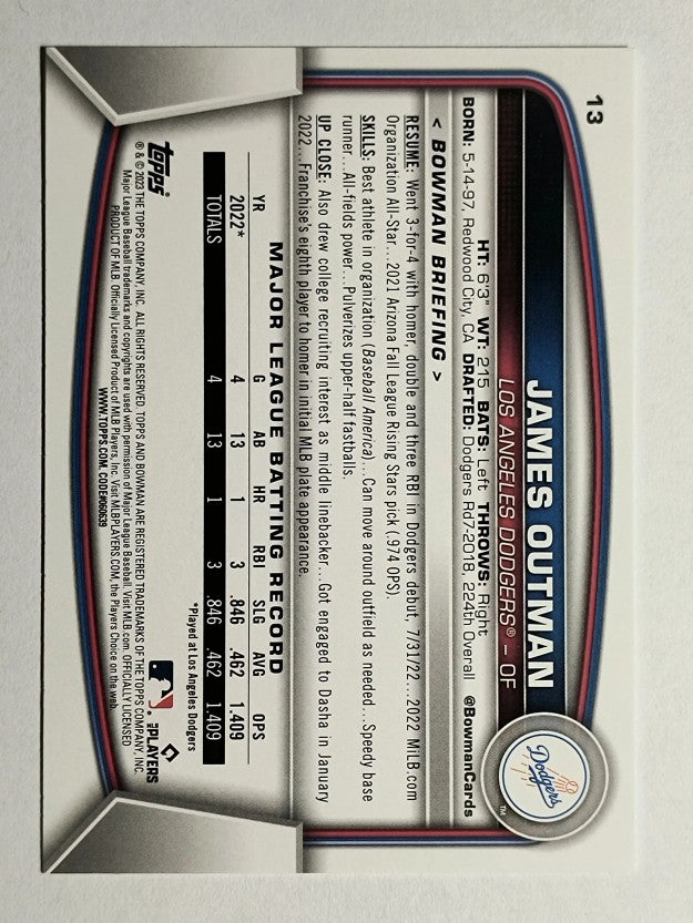2023 Bowman #13 James Outman RC