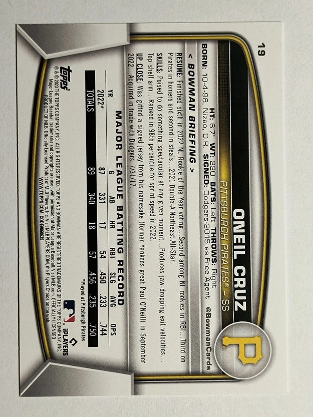 2023 Bowman #19 Oneil Cruz