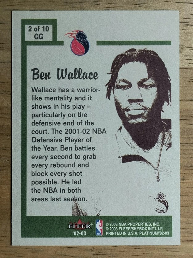 2002-03 Fleer Platinum Guts and Glory #2GG Ben Wallace