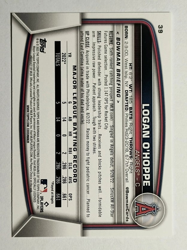2023 Bowman #39 Logan O'Hoppe RC