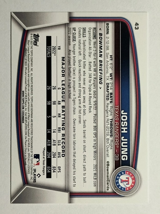 2023 Bowman #43 Josh Jung RC