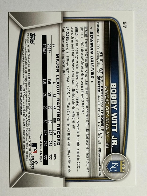 2023 Bowman #57 Bobby Witt Jr.