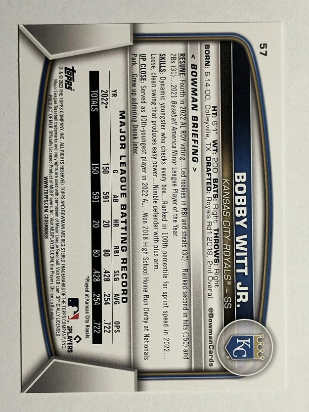 2023 Bowman #57 Bobby Witt Jr.