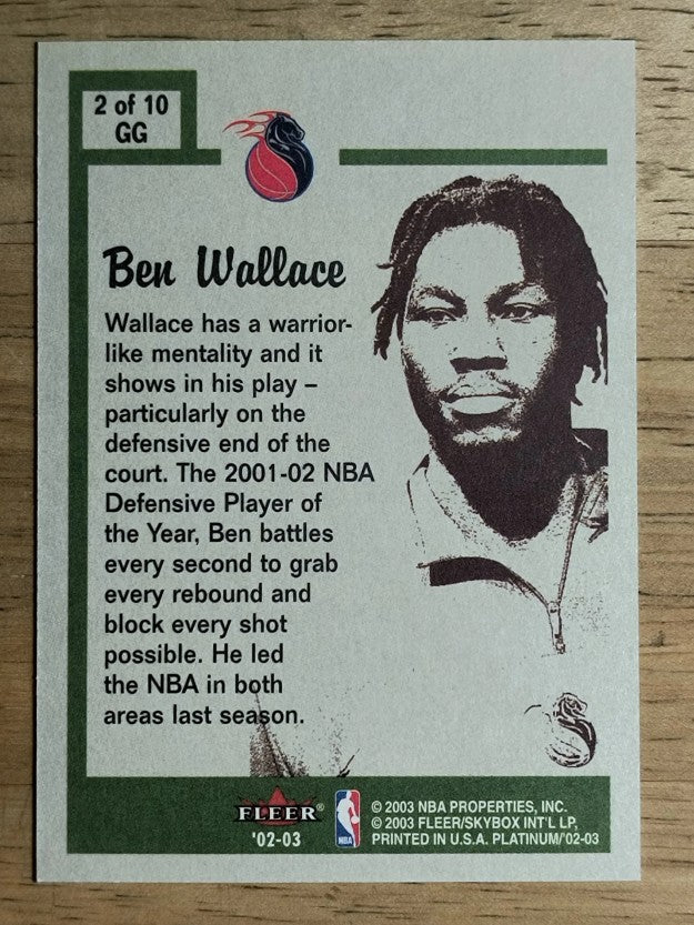2002-03 Fleer Platinum Guts and Glory #2GG Ben Wallace