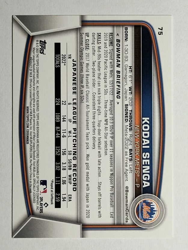 2023 Bowman #75 Kodai Senga RC
