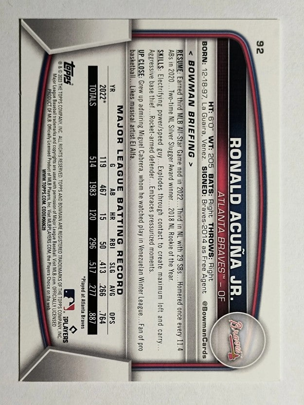 2023 Bowman #92 Ronald Acuna Jr. (NM)