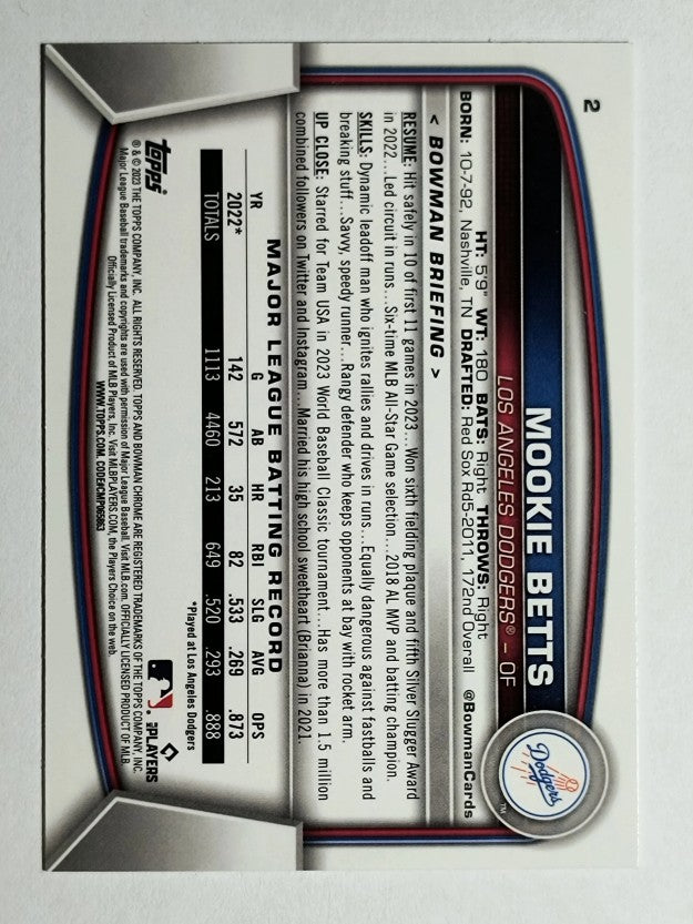 2023 Bowman Chrome #2 Mookie Betts