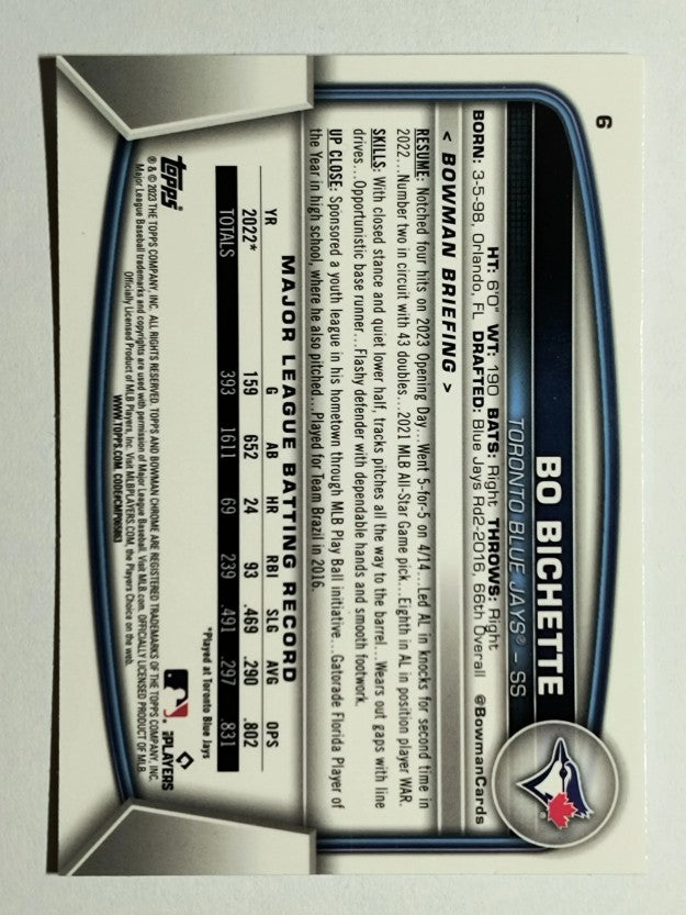 2023 Bowman Chrome #6 Bo Bichette