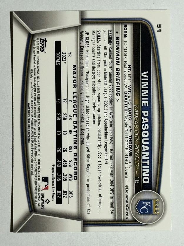 2023 Bowman Chrome #91 Vinnie Pasquantino RC