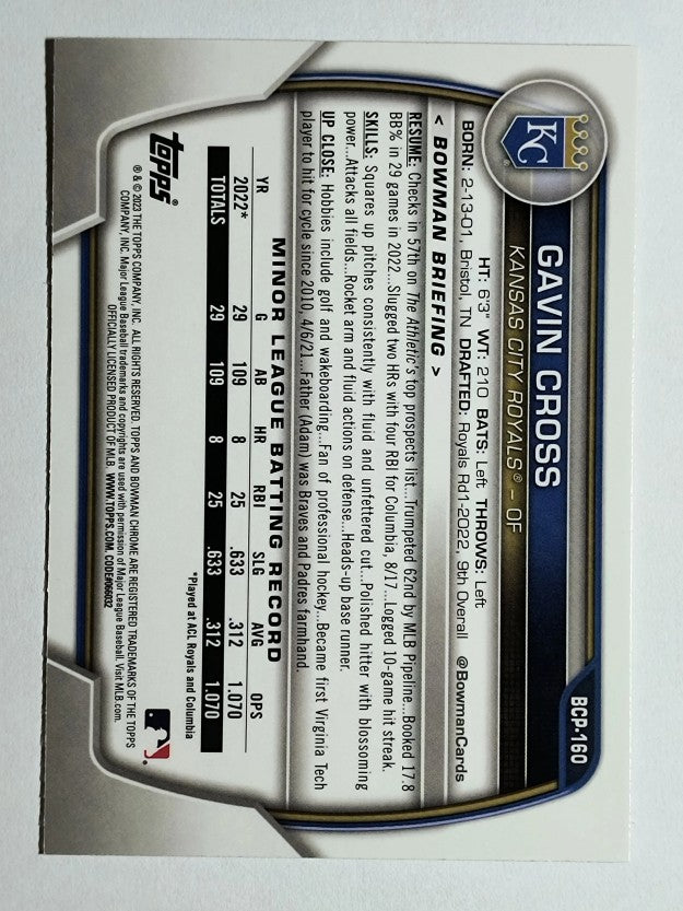 2023 Bowman Chrome Mega Box Prospects #BCP160 Gavin Cross