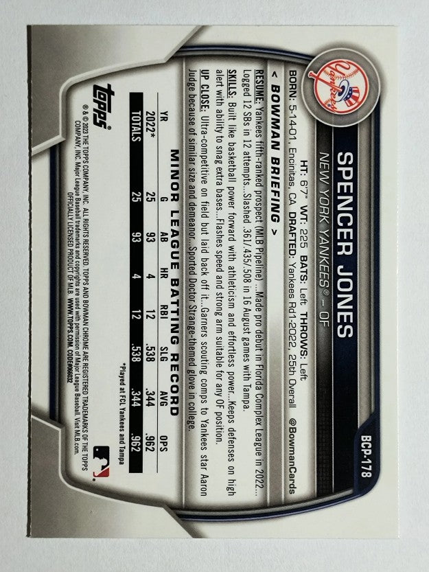 2023 Bowman Chrome Mega Box Prospects #BCP178 Spencer Jones