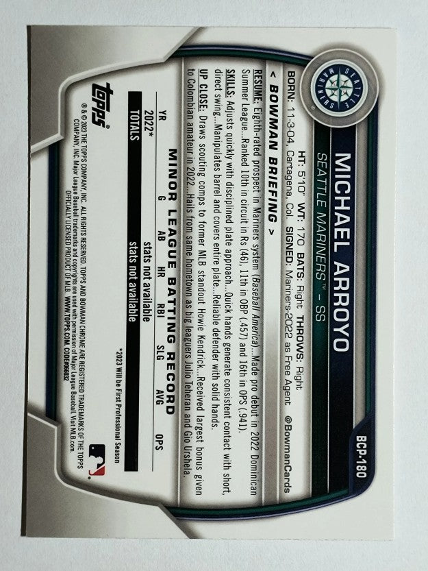 2023 Bowman Chrome Mega Box Prospects #BCP180 Michael Arroyo