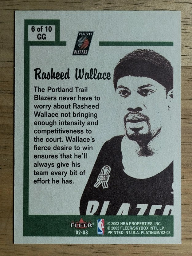 2002-03 Fleer Platinum Guts and Glory #6GG Rasheed Wallace