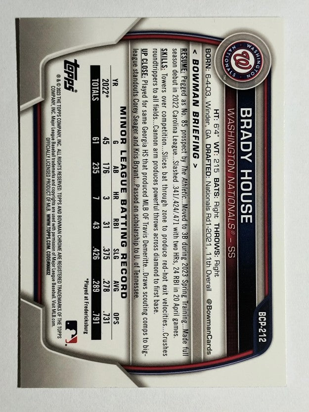 2023 Bowman Chrome Mega Box Prospects #BCP212 Brady House