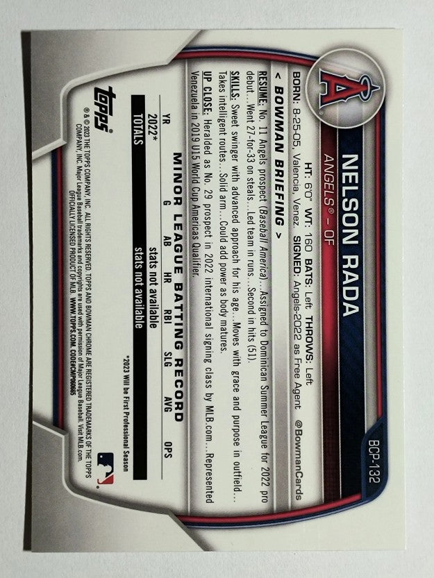 2023 Bowman Chrome Prospects #BCP132 Nelson Rada