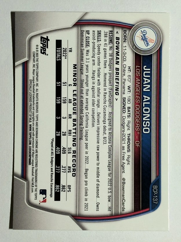 2023 Bowman Chrome Prospects #BCP137 Juan Alonso