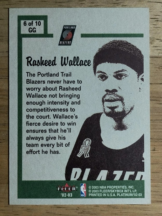 2002-03 Fleer Platinum Guts and Glory #6GG Rasheed Wallace