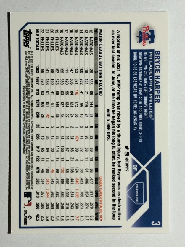 2023 Topps Chrome #3 Bryce Harper
